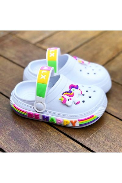 Ege Kids White Unicorn Girl's Crox Slippers
