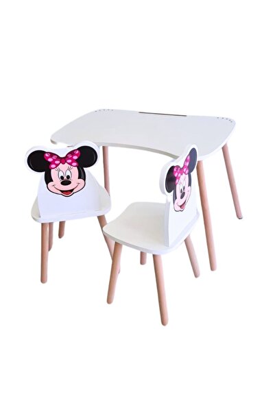 LİVA AHŞAP Çocuk Aktivite 1 Masa 2 Sandalye Takımı 4-12 Yaş Minnie Mouse
