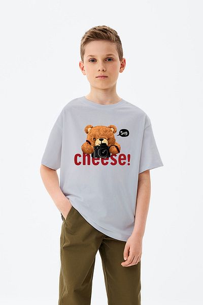 ADABEBEK Tricou pentru băieți cu imprimeu Say Cheese Jucărie scrisă ursuleț