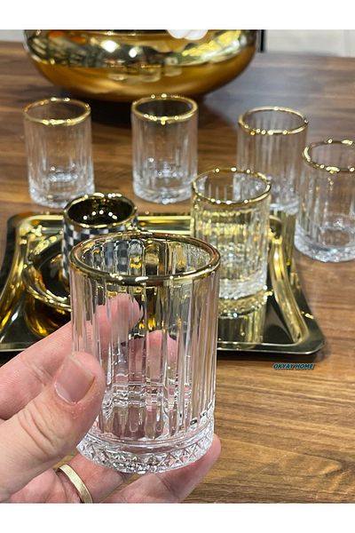 Paşabahçe Pack of 6 Real Elysia Genuine Gilt Coffee Side Water 60 Cc Glasses Gift Dowry Box