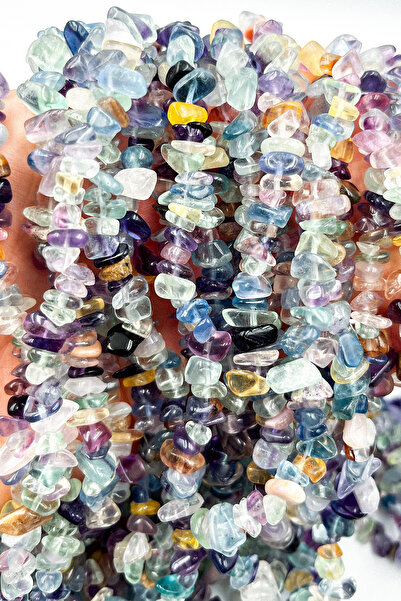 Ebruli Boncuk Doğal Kırık Taş Dizi Boncuk Aksesuar Takı Kolye Bileklik (1 Dizi)