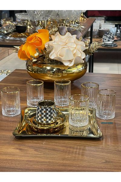 Paşabahçe Pack of 6 Real Elysia Genuine Gilt Coffee Side Water 60 Cc Glasses Gift Dowry Box