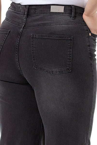 DISENTIS MODEST Velké antracitové džínové kalhoty s vysokým pasem a širokými nohavicemi