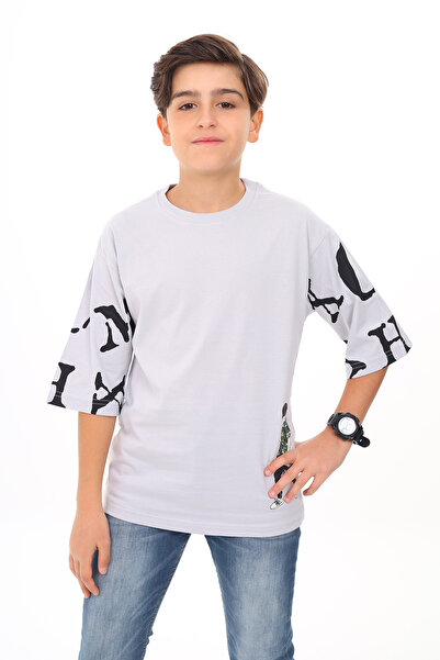 ANGELOS GIRLS Μπλουζάκι για αγόρια με στάμπα κειμένου στο μανίκι, ηλικίας 9-1...