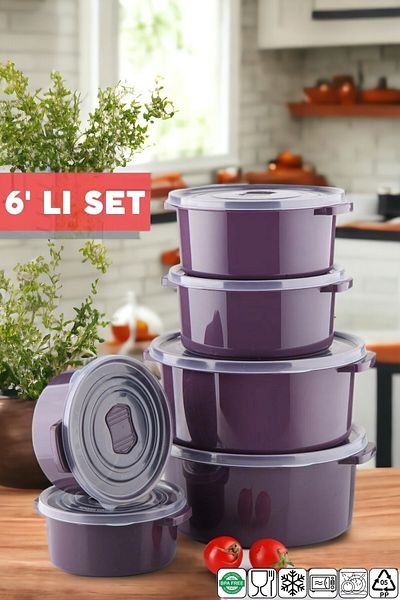NY HOME Round 6-Piece Plum Storage Container Set That Can Be Used in Microwave and Freezer