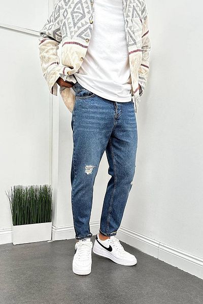 Denim Shorty Boyfriend Σκούρο Μπλε Τρίψιμο Τζιν Παντελόνι με Σκισίματα