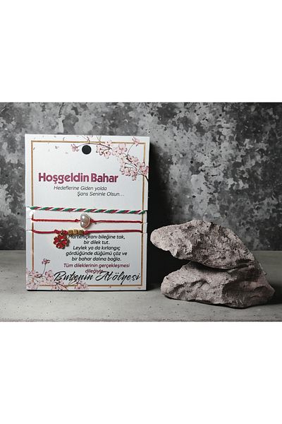Butenin Atölyesi Martençka red white green rope bracelet, clover figure, lucky Wish bracelet with pearls