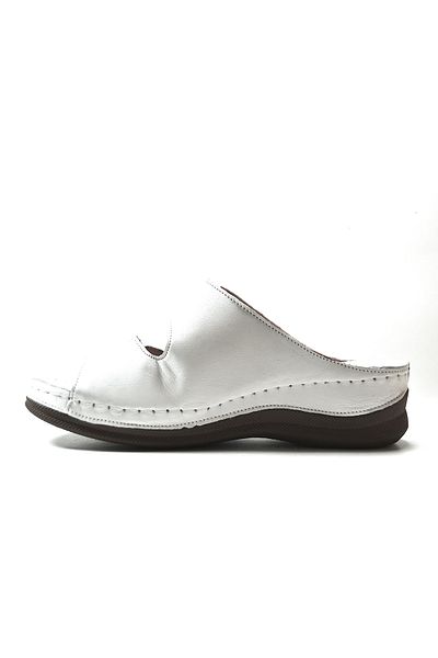 Beety 415 Papuci de damă cu velcro anatomic alb din piele naturală