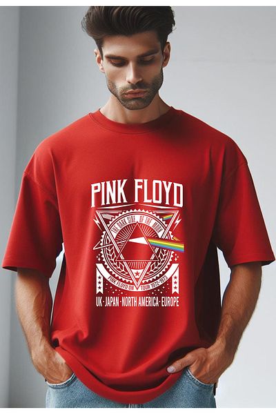 Vordevia Pink Floyd Printed Red Oversize Tshirt
