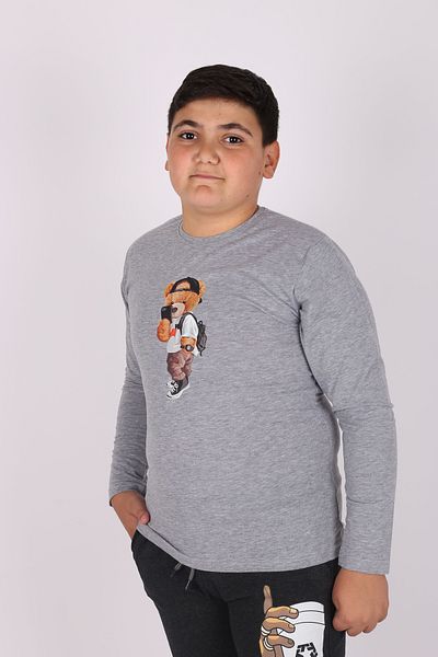 Çiggo Kids Tricou de bază pentru copii, unisex, cu mânecă lungă, cu imprimeu cu ursuleț