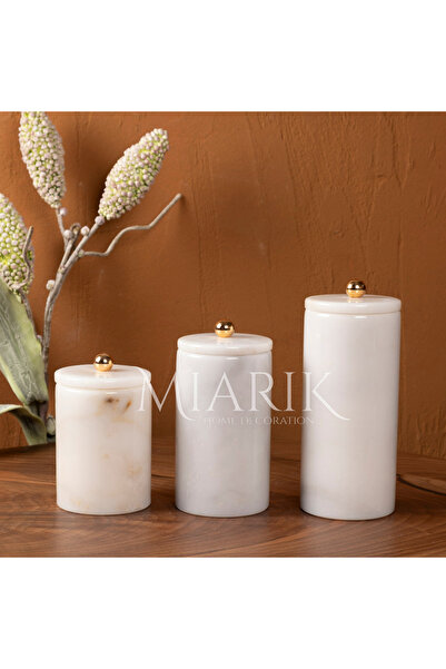 MIARIK DESIGN & DEKORASYON Dekoratif Beyaz Mermer Gold Renk Top Aksesuarli 3 ...