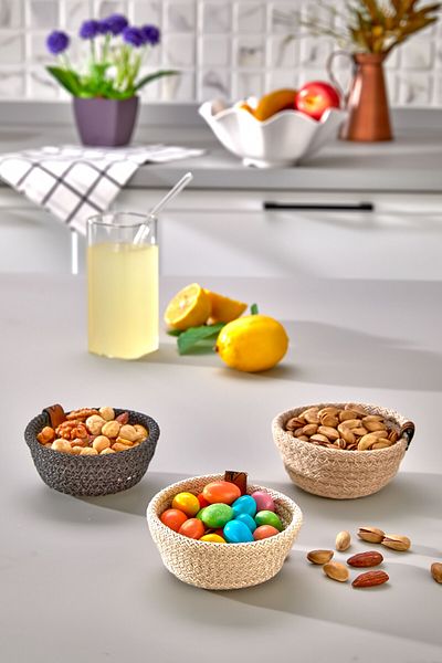 MS Glassware Keyfim 3-Piece Snack Bowl Wicker Organizer