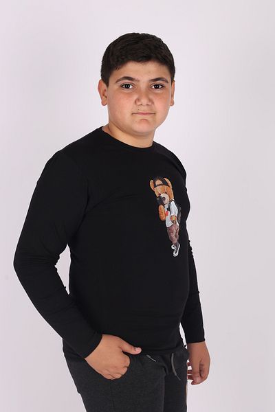 COSBA kids wear Tricou de bază pentru copii, unisex, cu mânecă lungă, cu imprimeu cu ursuleț
