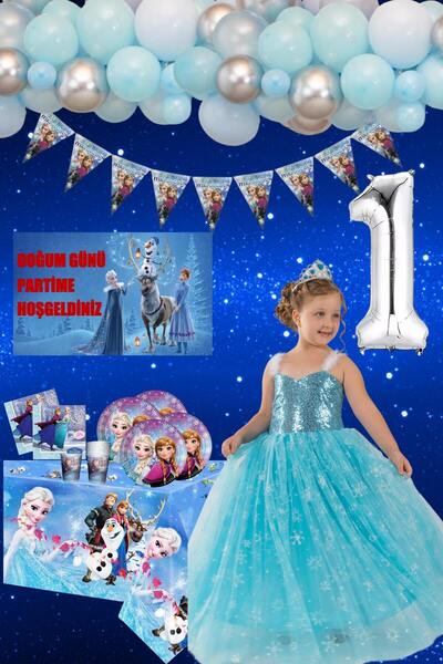 kostüm selesi Frozen Elsa Mavi Kız Çocuk Tarlatanlı Elbise Doğum Günü Parti M...