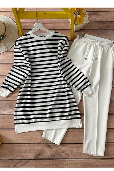 MODAQU Black Striped Combination - Tunic and Trousers Set