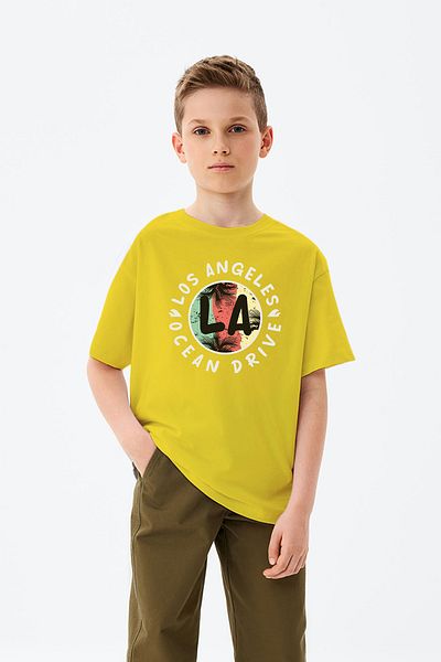 ADABEBEK Los Angeles Ocean Drive Written LA Logo Printed Boys' T-Shirt