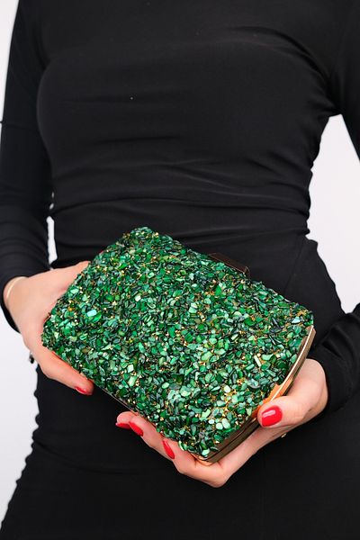 LuviShoes SEUL Grüne Kieselstein-Abendtasche für Damen