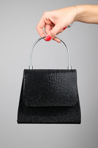 LuviShoes Geantă de mână LAMAYA Black Stoned pentru femei