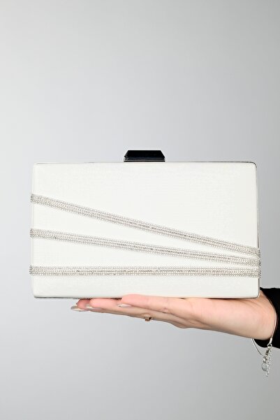 LuviShoes DEBON Mother of Pearl Satin Stripe Stone Women's Evening Dress Bag