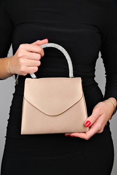 LuviShoes MONAKO Dark Beige Satin Stone Women's Handbag