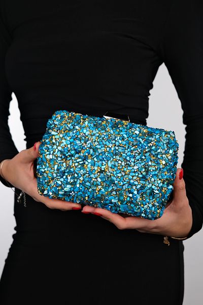 LuviShoes SEUL Damen Abendtasche mit Kieselsteinen, Blau
