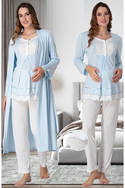 by İGP Set de pijamale cu mâneci lungi de maternitate cu rochie albastră din bumbac Effortt