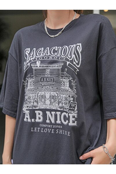 WOODROFFE Γυναικεία/Κορίτσια Smoked Sagacıous Printed Oversize T-shirt
