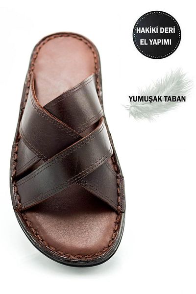 Moda Anna Γνήσιο πραγματικό δέρμα Ανδρικές Παντόφλες Ελαφριές Παντόφλες Δερμάτινο Σταυρό Καφέ