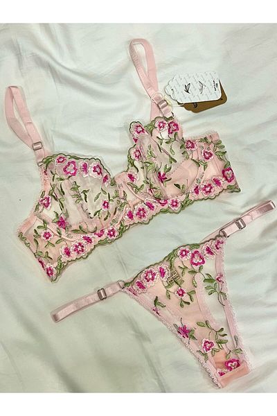 mendoza store Set sutien floral roz deschis Brode