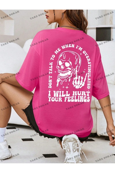 Tarzsokak Tricou unisex pentru femei cu imprimeu craniu și slogan KOD-1327