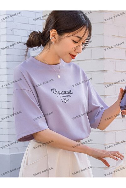 Tarzsokak Γραφικό μπλουζάκι BAY Unisex Letter με ανοιχτό τους ώμους - KOD-1386