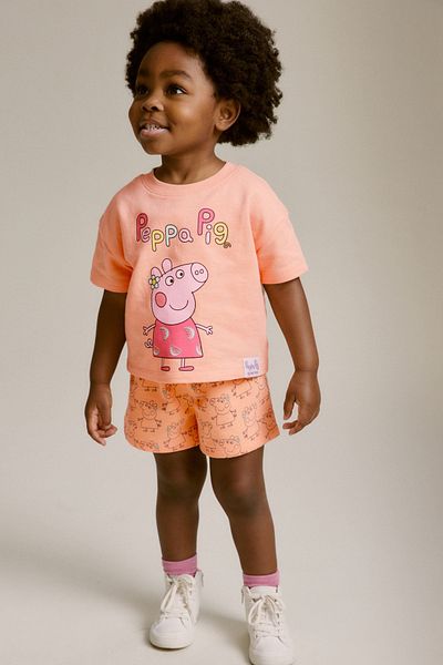Next Baby 100% Cotton Orange Peppa Ping Short Sleeve Top and Bottom Set