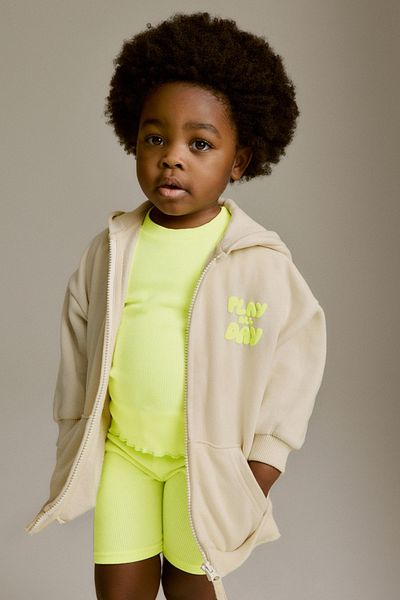 Next Baby Cotton Yellow Short Sleeve T-shirt Tights Hooded Sweatshirt Set of 2