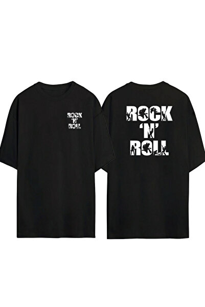 THEWERT Tricou supradimensionat negru cu imprimeu unisex Rock'n Roll Muzică R...