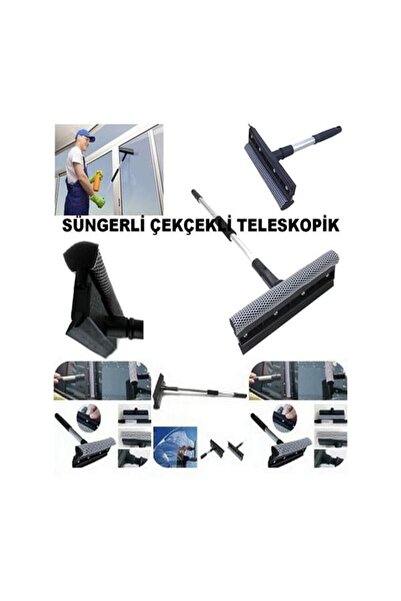 mrtbilisim Pratik Teleskopik Sapli Süngerli Çekçekli Kolay Cam Silme Aleti Uz...