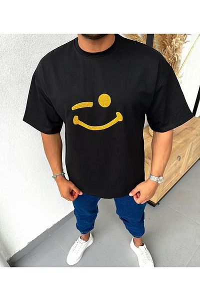 AMOR FACE LARGE SIZE CUSTOM DESIGN SMILING FACE PRINTED SWEAT-PROOF OVERSIZED MEN'S T-SHIRT