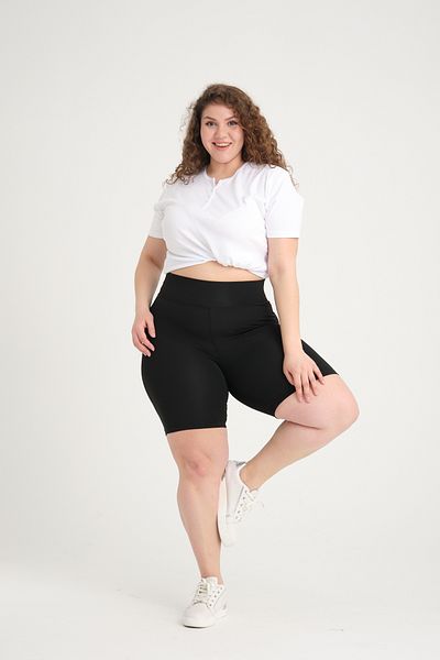 BANEGA Curve Women's Large Size High Waist Recovery Knitted Biker Shorts Short Black Tights