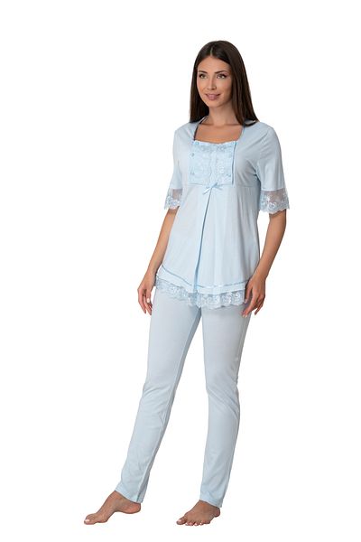 by İGP Effortt Blue Cotton Maternity Pajamas Set with Dressing Gown