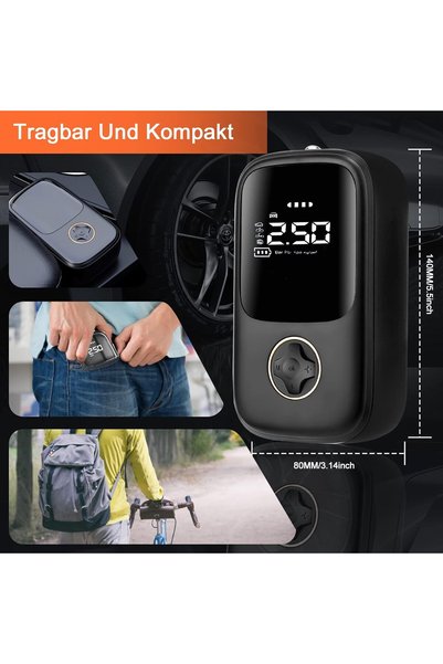 Yellowtech Elektrikli Hava pompası,6000mah pil,150psi,Taşınabilir Bisiklet Po...