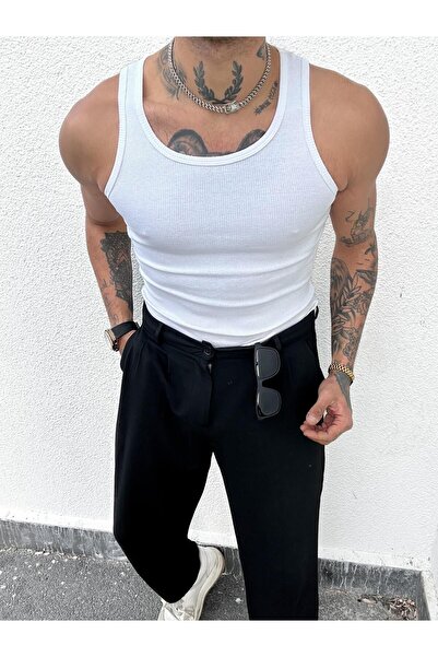 oneoff Ανδρικό λευκό μπλουζάκι με λαιμόκοψη Slimfit πλέξη ριμπ Tank Top