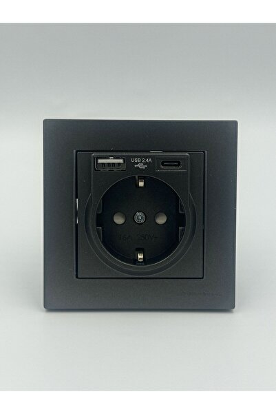 Mutlusan rita usb + type-c li topraklı priz füme