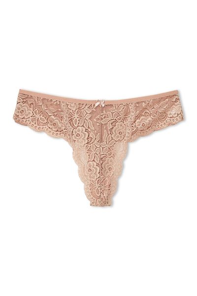 HNX Γυναικεία εσώρουχα καφέ Plus Size Lace Brazilian Thong
