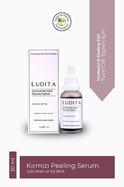 LUDITA Kırmızı Serum – %20 AHA + %2 BHA Peeling, Cilt Yenileyici & Ton Eşitleyici