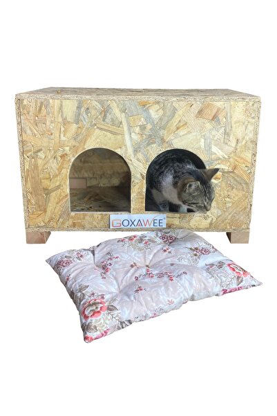 GOXAWEE Dizayn Kedi Evi Dış Ortam Uygun Ahşap Kedi Evi Double OSB 61x41x36 cm...