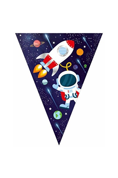 İrem Parti Dükkanı راية عيد ميلاد مثلثة مرخصة بموضوع الفضاء الكوني، أزرق داكن