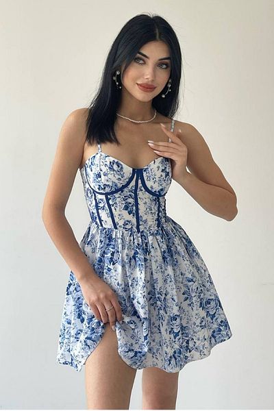 lovebox Жіноча вечірня сукня з квітковим візерунком з тканини Gogus з підкладкою на бретельках міні Klos 231