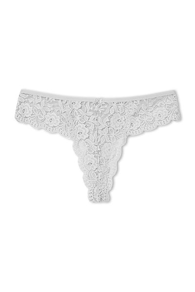 HNX Chiloți de damă cu tanga braziliană din dantelă de mărime Plus albă
