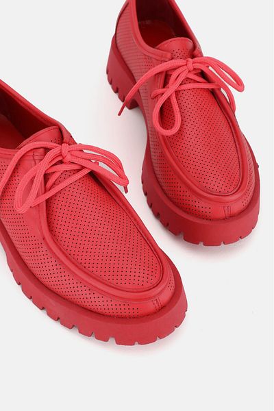 TUNAELLİ WOMEN'S RED GENUINE NATURAL LEATHER NUMBER 36-41 LACE-UP SHOES