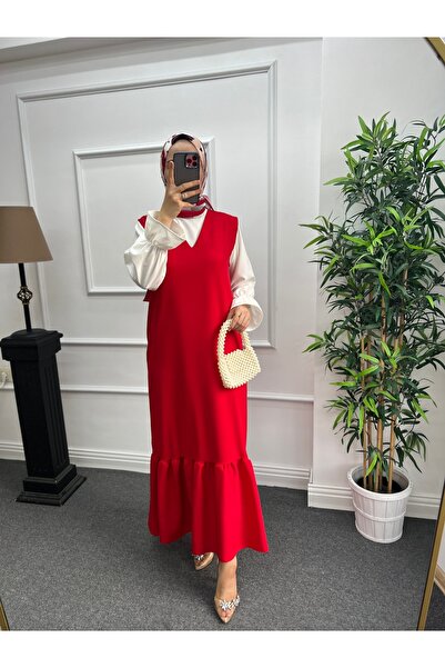 Nisa Nalbantoğlu Red Crepe Hijab Gilet