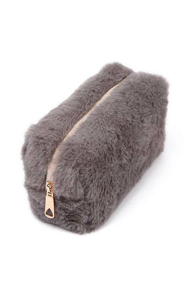 BAHELS Plush Gray Color Medium Size Makeup Bag